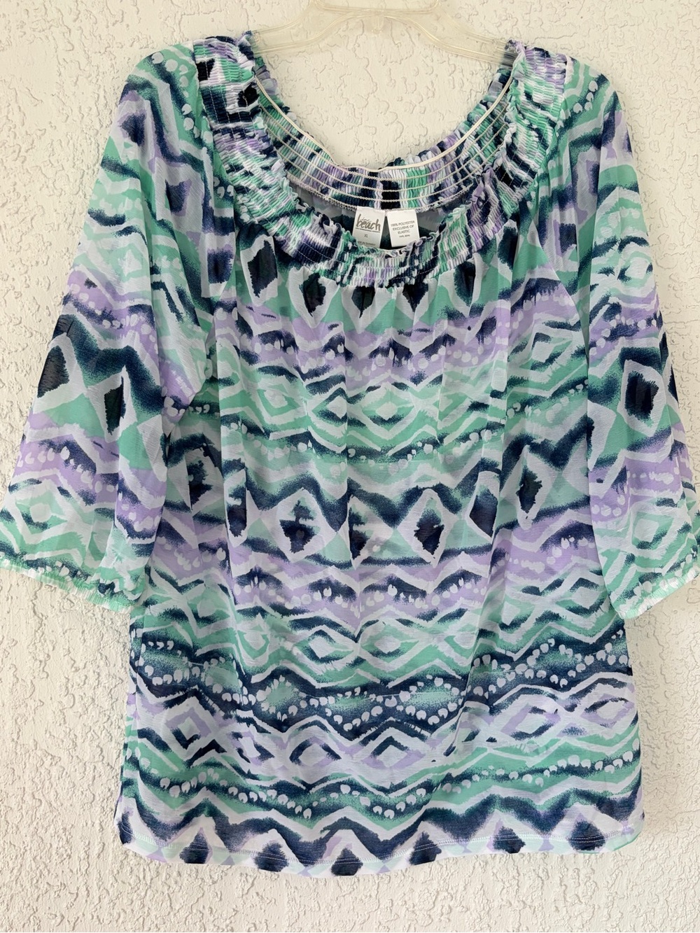 INC International Concepts Mint Smocked-Neck/off shoulder Blouse size XL